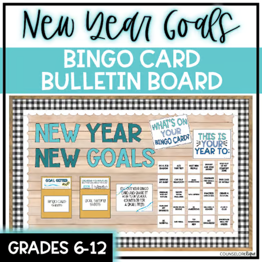 New Year Goals Interactive Bingo Bulletin Board