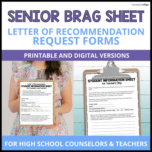 Senior Brag Sheet- Letter of Recommendation Form for Counselors and Teachers